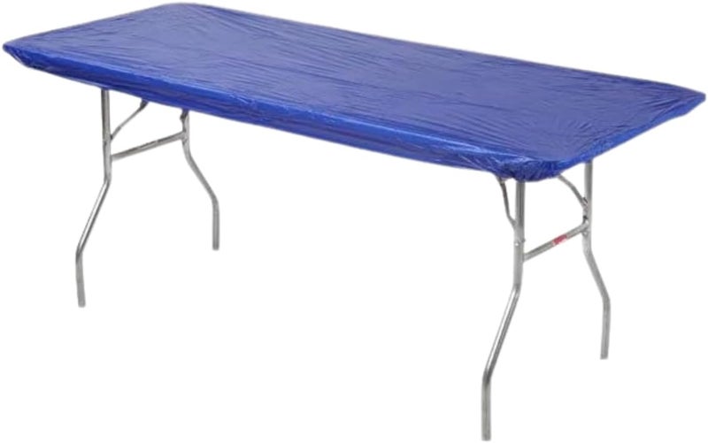 Kwik-Covers 8' Rectangle Plastic Table Covers 30" x 96", Bundle of 5 (Royal Blue) - Image 1